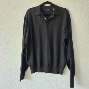 Expert Mens M Black 100% Extra Fine Merino Wool‎ Collared Popover Sweater